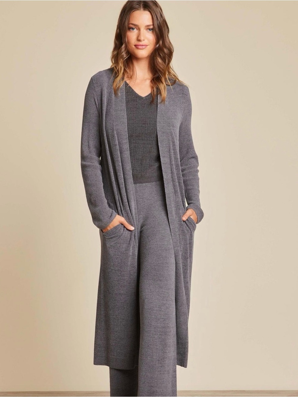 Barefoot Dreams Cozy Chic Ultra Lite Everything Cardigan Open Front Large Coal